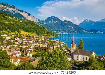Town Of Weggis At Lake Lucerne, Switzerland