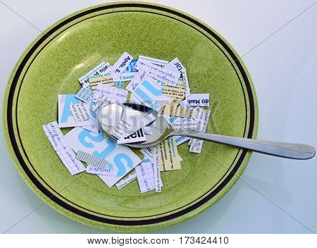 Simulation of the literal phrase of the pasta letter soup.