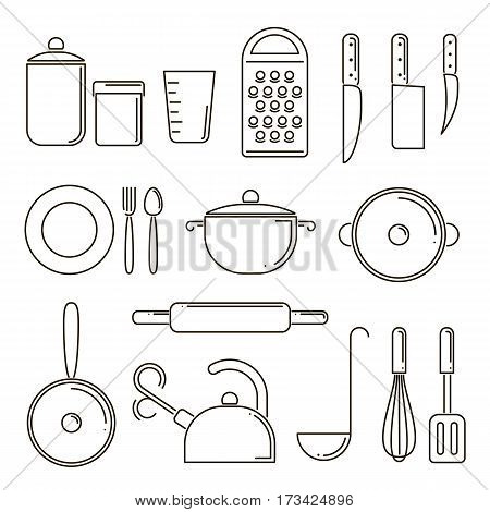 Set of kitchen utensils isolated line art. Elements for kitchen design. Cooking equipment
