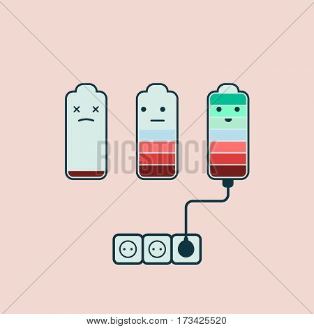 Cartoon flat icons battery charging vector illustration
