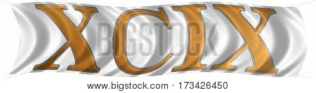 In The Wind Fluttering The Flag With Roman Numeral Xcix, Novem Et Nonaginta, 99, Ninety Nine, Isolat