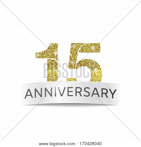 Isolated logo abstract Fifteenth anniversary vector illustration. Gold glitter logo. The number fifteen gold color