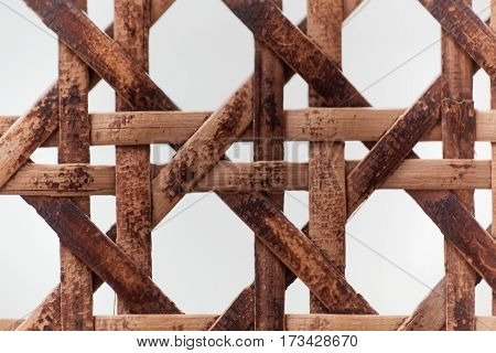 A macro photo of old wooden basketwork.