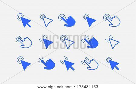 Mouse cursor arrows and hands flat style design vector icon collection