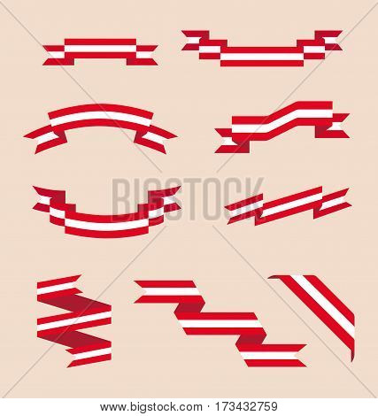 Vector set of skrolled isolated ribbons or banners in colors of Austrian flag.