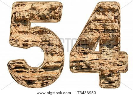 Numeral 54, Fifty Four, Isolated On White, Natural Limestone, 3D Illustration