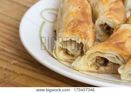 Sliced Burek With Meat On The Plate