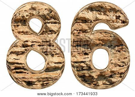 Numeral 86, Eighty Six, Isolated On White, Natural Limestone, 3D Illustration