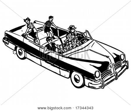 Aile araba yolculuğu - Retro küçük resim