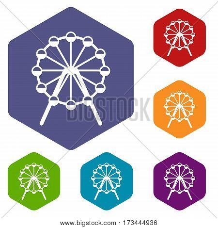 Singapore Flyer, tallest wheel in the world icons set rhombus in different colors isolated on white background