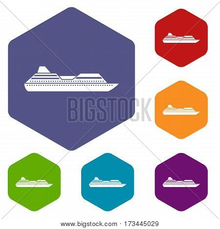 Cruise liner icons set rhombus in different colors isolated on white background