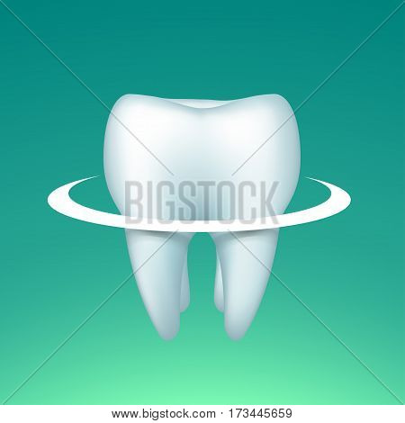 illustration of single tooth with one circle on bright green background