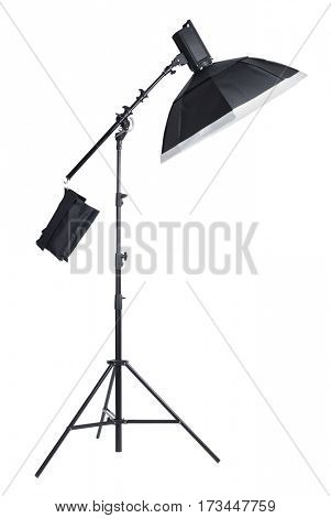 Studio light on stand isolated background