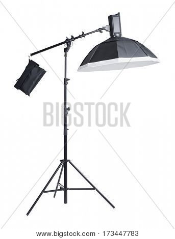 Studio light on stand isolated background