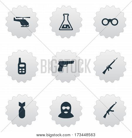 Set Of 9 Simple Terror Icons. Can Be Found Such Elements As Terrorist, Kalashnikov, Rifle Gun And Other.