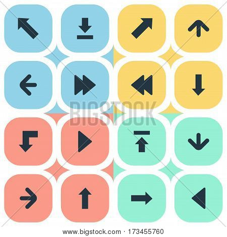 Set Of 16 Simple Arrows Icons. Can Be Found Such Elements As Downwards Pointing, Left Landmark , Rearward.