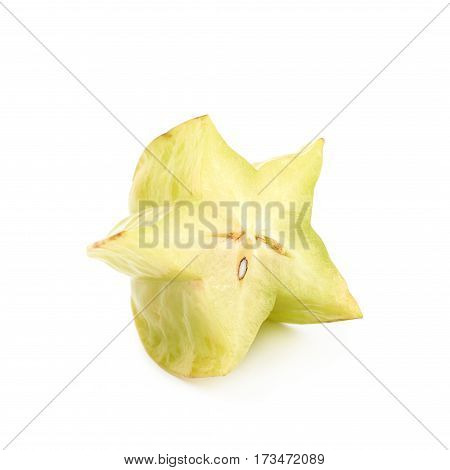 Sliced carambola starfruit fruit isolated over the white background