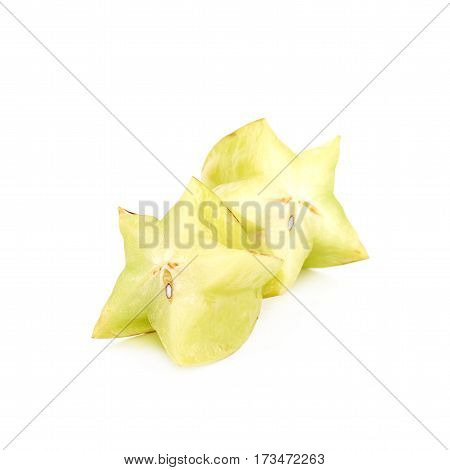 Sliced carambola starfruit fruit isolated over the white background