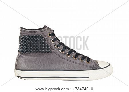 close up vintage style of sport gray sneaker shoes on white background with clipping paths
