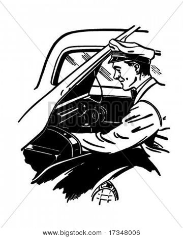 Verificar sob o capô - ilustração Clipart retrô