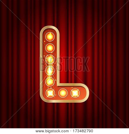 Realistic Retro Gold Lamp Bulb Font Letter L. Part Of Alphabet In Vintage Casino And Slots Style.  V
