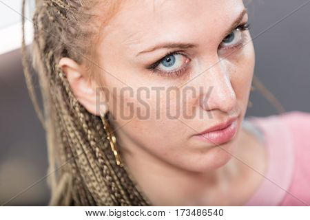 Woman On Dreadlocks Intense Look