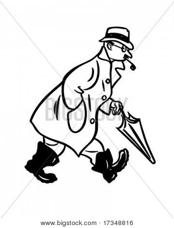 비옷-레트로 클립 아트 그림을 입고 남자