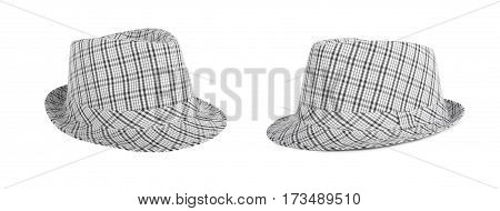 Set monochrome checked hat for the summer on an isolated background