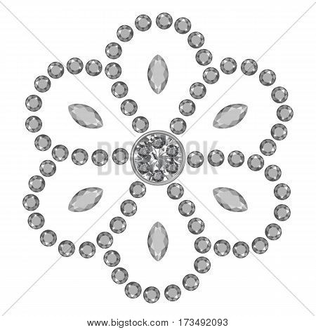 Texture of grey marquise & round cut gems isolated on white background vector illustration