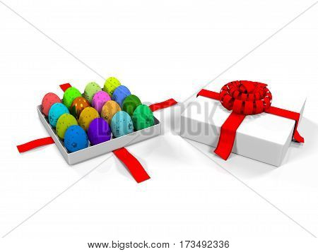3d render Easter eggs in gift box