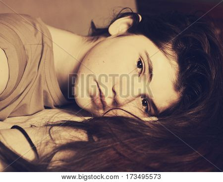 Teenage Pretty Girl With Brown Long Hair