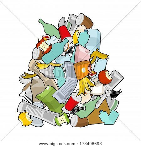 Garbage Heap  Isolated. Pile Rubbish. Stack Trash. Litter Background. Peel From Banana And Stub. Tin
