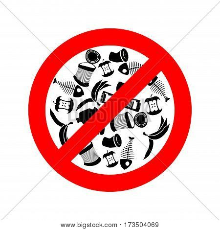 Stop littering. Ban garbage. It is forbidden to litter. red circle road sign.