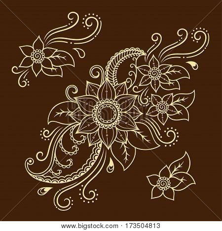 Henna tattoo flower template. Mehndi style. Set of ornamental patterns in the oriental style.