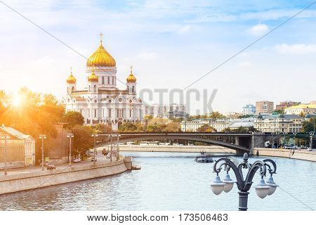 Cathedral of Christ the Saviour with Bersenevskaya embankment in Moscow