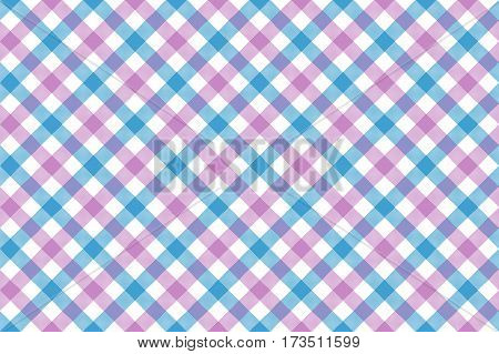 Pink blue check diagonal fabric texture background seamless pattern. Vector illustration. EPS 10.