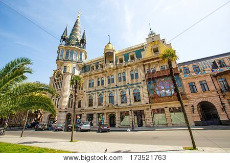 National Bank of Georgia in Batumi on which there are an astronomical clock and a beautiful stained glass window. April 19 2014