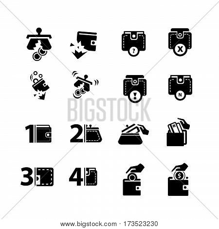 Dilapidated Wallet Set And Hand Action Icons