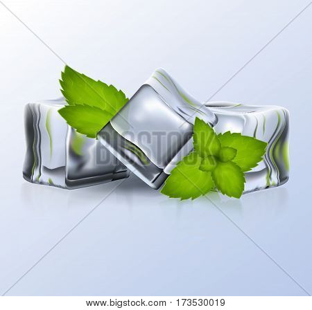 Three Bright Ice Blocks With Mint.eps