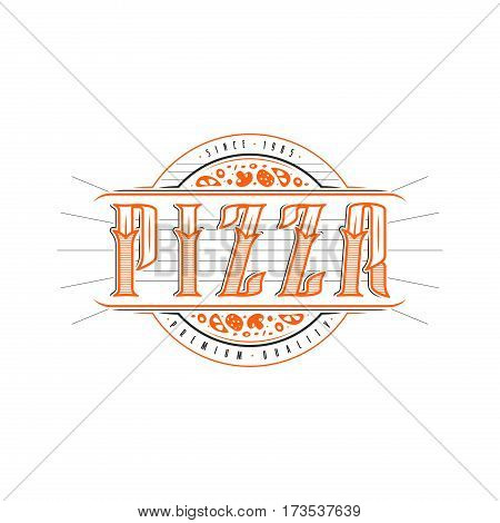 Vintage label for pizza. Color print on white background