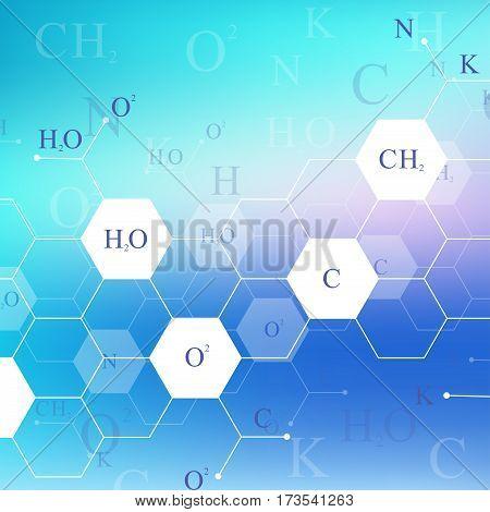 Scientific hexagonal chemistry pattern. Structure molecule DNA research as concept. Science and technology background communication. Medical scientific backdrop for your design. Vector Illustration