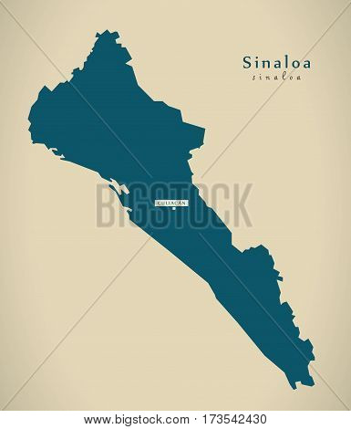 Modern Map - Sinaloa Mexico Mx Illustration
