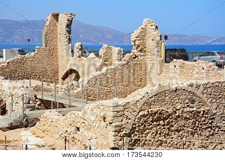 HERAKLION, CRETE - SEPTEMBER 19, 2016 - Ruins of the Monastery of St Peter and St Paul in the area of Kastella Heraklion Crete Greece Europe, September 19, 2016.