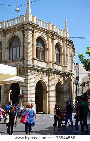 HERAKLION, CRETE - SEPTEMBER 19, 2016 - View of the Town Hall also known as the Venetian Loggia in the city centre Heraklion Crete Greece Europe, September 19, 2016.