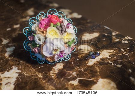 Wedding flowers and beautiful shoes decoration beauty wedding bride