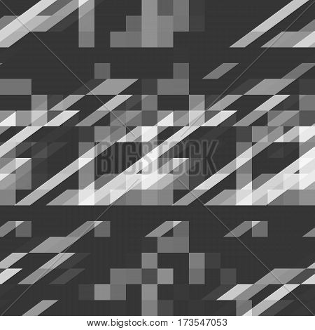 Abstract gray geometric ornament seamless background. Pixelated mosaic repeating pattern. Vector