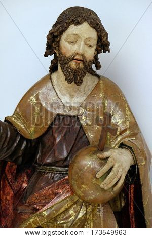 ZAGREB, CROATIA - JUNE 18: Christ the King from the altar of the parish church of St. Vitus in Vrbovec, exhibited in the Museum of Arts and Crafts in Zagreb, on June 18, 2015.