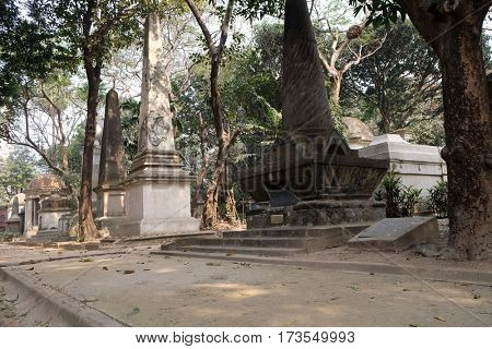 KOLKATA, INDIA - FEBRUARY 08: Kolkata Park Street Cemetery, inaugurated 1767, on February 08, 2016 in Kolkata, India.
