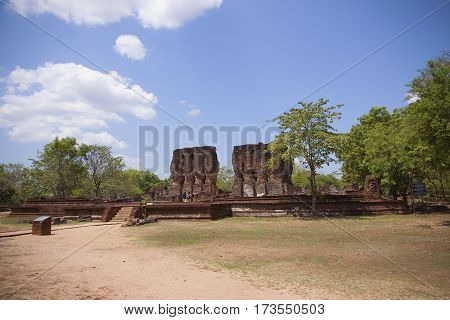 Royal Palace Polonnaruwa or Pulattipura ancient city of the Kingdom of Polonnaruwa in Sri Lanka far view horizontal