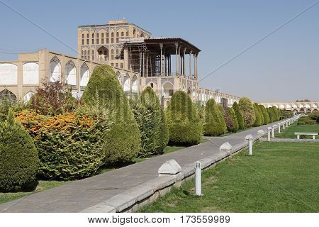 ISFAHAN, IRAN - OCTOBER 10, 2016: Ali Qapu Palace on Meydan-e Imam on October 10, 2016 in Isfahan, Iran.